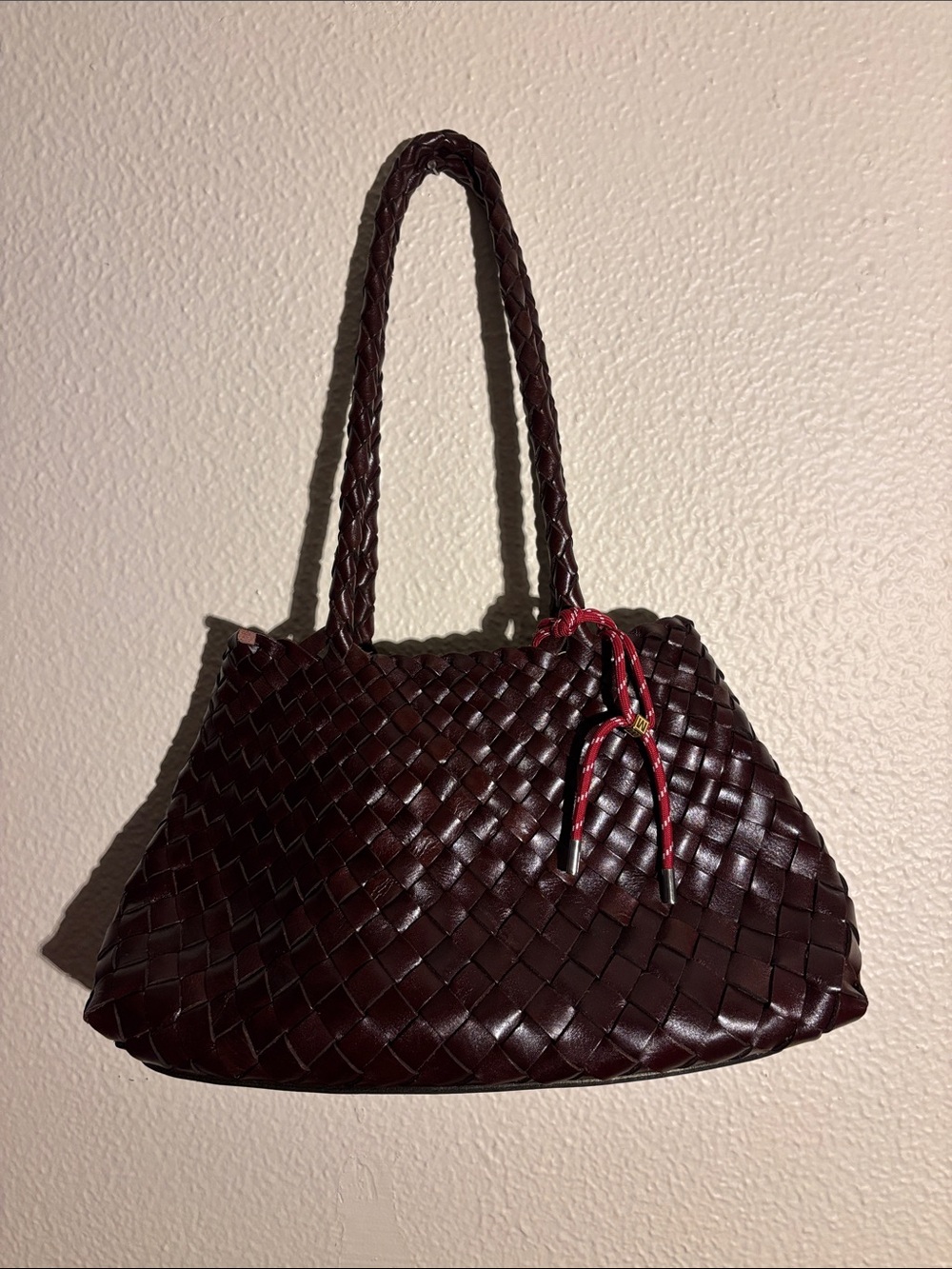 Real Leather Woven Shoulder Bag in Deep Brown - Dragon Diffusion Inspired
